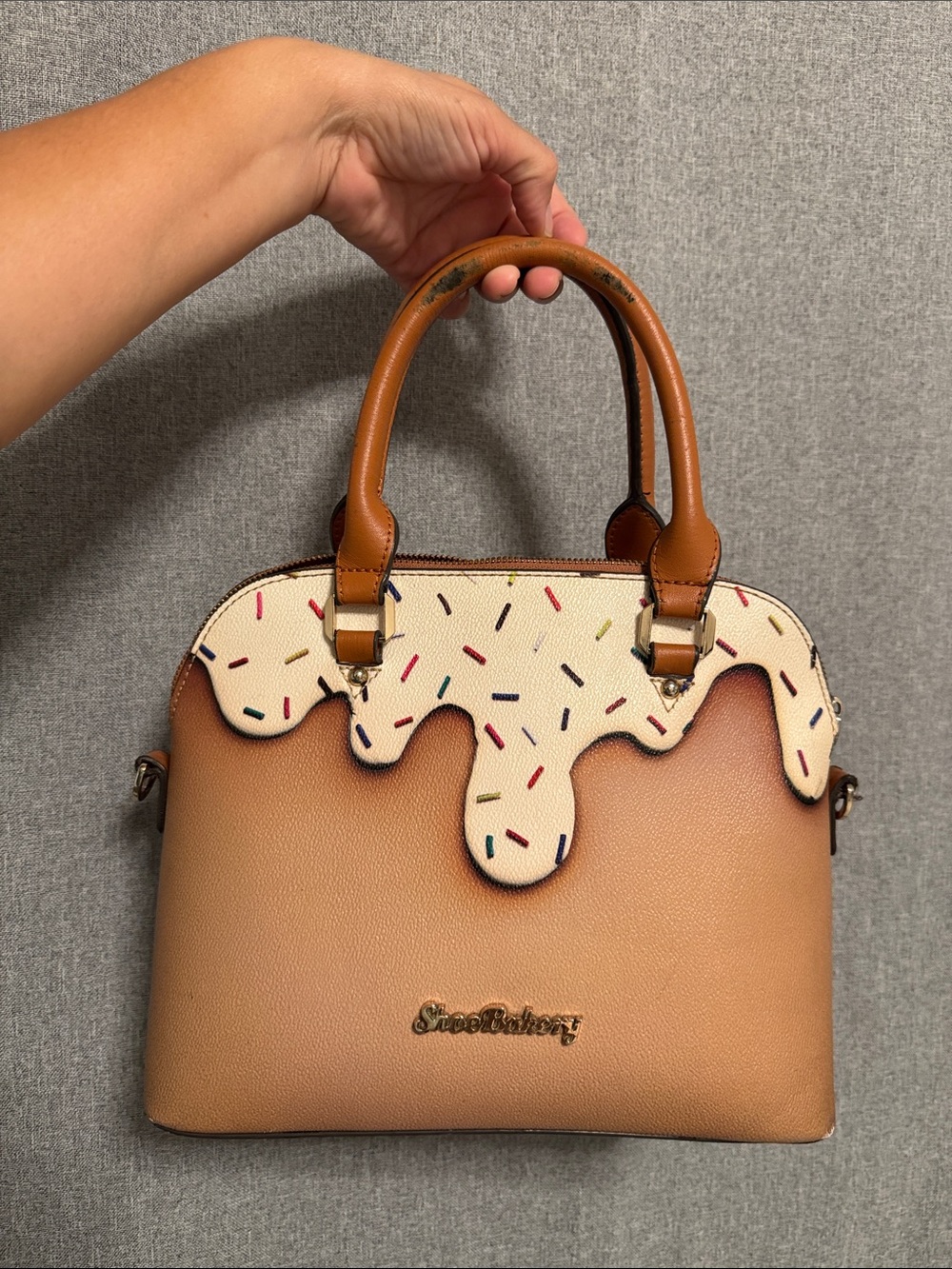 SHOE BAKERY- Tan Ice-Cream Drip Satchel - Tan and Cream